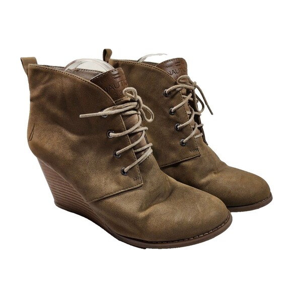 Nautica Womens Size 10 Waterline Wedge Booties Tan Ankle Boots - Picture 1 of 10